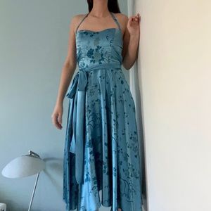 Betsey Johnson Blue Floral Convertable Halter or Strapless Silk Dress